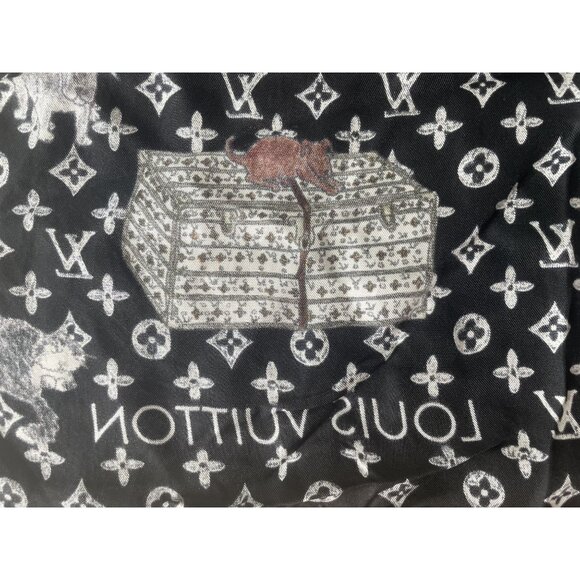 Louis Vuitton Paris Black Silk Scarf With Monogram & Animal Print Design - Picture 3 of 6